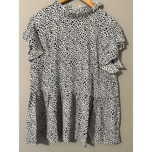 BOUTIQUE Brand Aceshin Women's Sleeveless White Leopard Print‎ Baby Doll Blouse